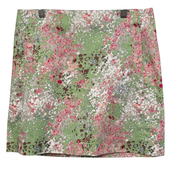 J. Crew Dresses & Skirts - J.Crew Factory Floral Skirt Women’s 2 Green Pink Abstract Print Cotton Lined